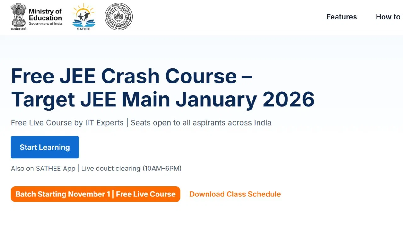 JEE Main 2026 में चाहते हैंबढ़िया स्कोर? SATHEE से करें 40 दिन का फ्री जेईई क्रैश कोर्स JEE Main 2026 में चाहते हैंबढ़िया स्कोर? SATHEE से करें 40 दिन का फ्री जेईई क्रैश कोर्स