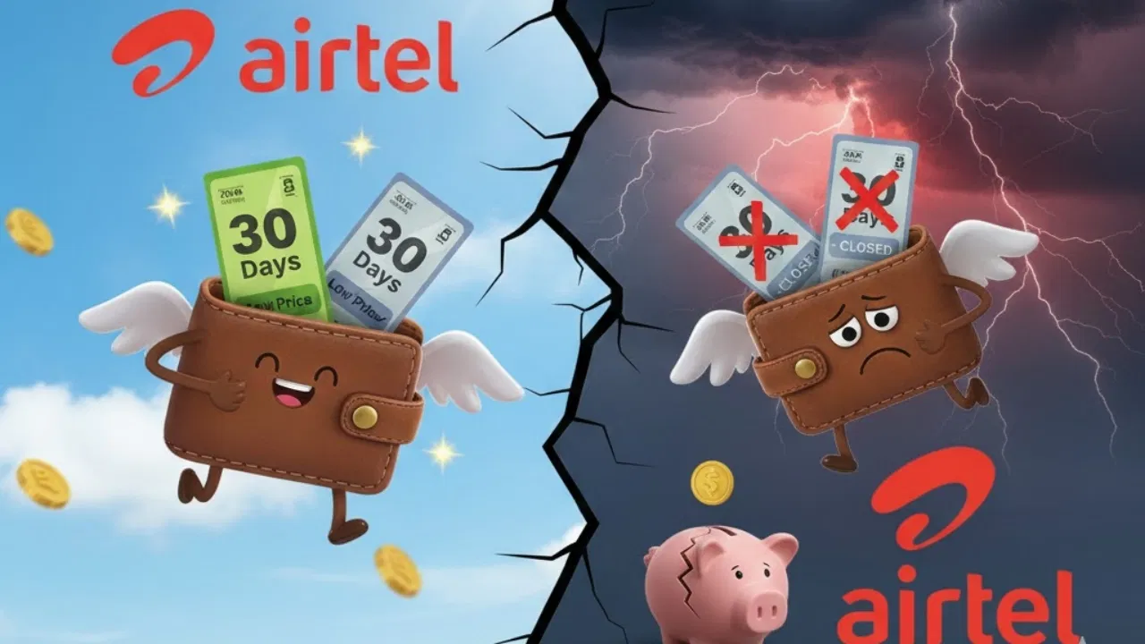 Airtel का ‘जेब पर वार’! 30 दिन की वैलिडिटी वाले 2 सस्ते Recharge Plans हुए बंद! Airtel का 'जेब पर वार'! 30 दिन की वैलिडिटी वाले 2 सस्ते Recharge Plans हुए बंद!