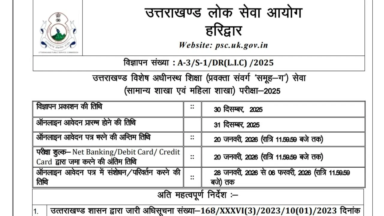 UKPSC Lecturer Bharti 2025: उत्तराखंड में सरकारी नौकरी का मौका, 808 प्रवक्ताओं की होगी भर्ती, आवेदन प्रक्रिया शुरू UKPSC Lecturer Bharti 2025: उत्तराखंड में सरकारी नौकरी का मौका, 808 प्रवक्ताओं की होगी भर्ती, आवेदन प्रक्रिया शुरू