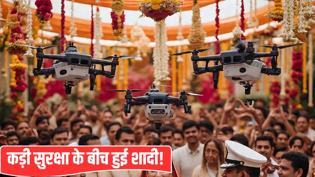 मंडप के चारों ओर पुलिस, ऊपर उड़ा ड्रोन, बारातियों की चेकिंग… मेरठ की इस शादी में इतनी सिक्योरिटी क्यों? मंडप के चारों ओर पुलिस, ऊपर उड़ा ड्रोन, बारातियों की चेकिंग... मेरठ की इस शादी में इतनी सिक्योरिटी क्यों?