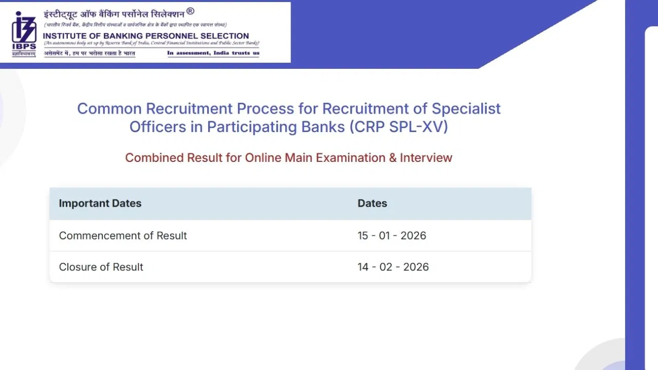 IBPS PO SO Result 2025: आईबीपीएस पीओ एसओ मेन एग्जाम और इंटरव्यू का रिजल्ट जारी, जानें कैसे डाउनलोड कर सकते हैं स्कोरकार्ड IBPS PO SO Result 2025: आईबीपीएस पीओ एसओ मेन एग्जाम और इंटरव्यू का रिजल्ट जारी, जानें कैसे डाउनलोड कर सकते हैं स्कोरकार्ड