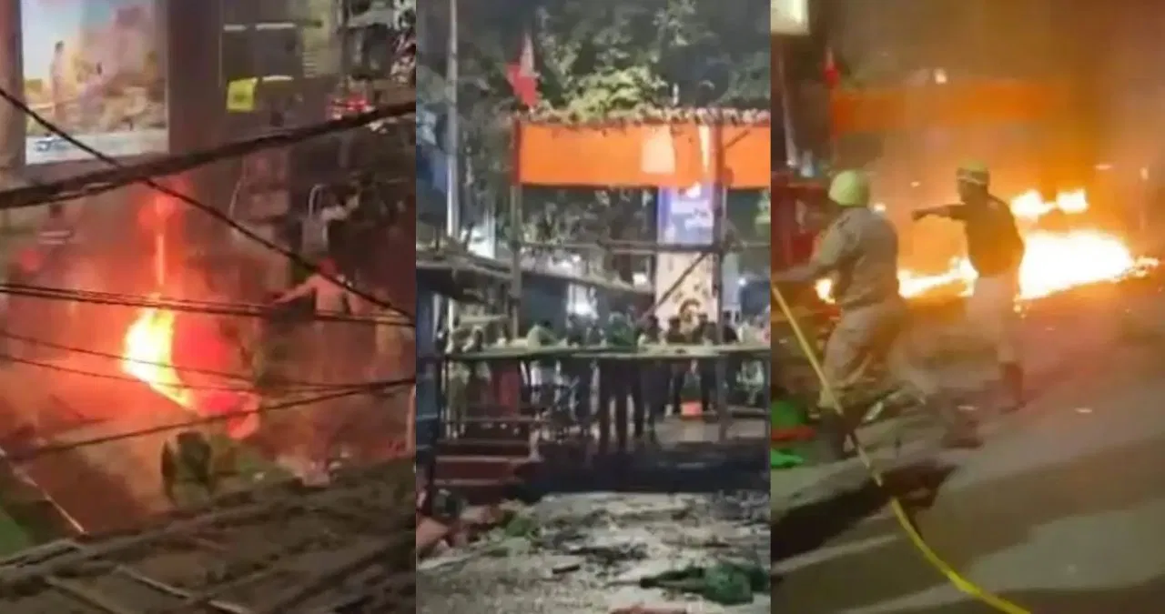 पश्चिम बंगाल में फिर बवाल, TMC और BJP कार्यकर्ताओं में तीखी झड़प, मंच पर लगाई आग पश्चिम बंगाल में फिर बवाल, TMC और BJP कार्यकर्ताओं में तीखी झड़प, मंच पर लगाई आग