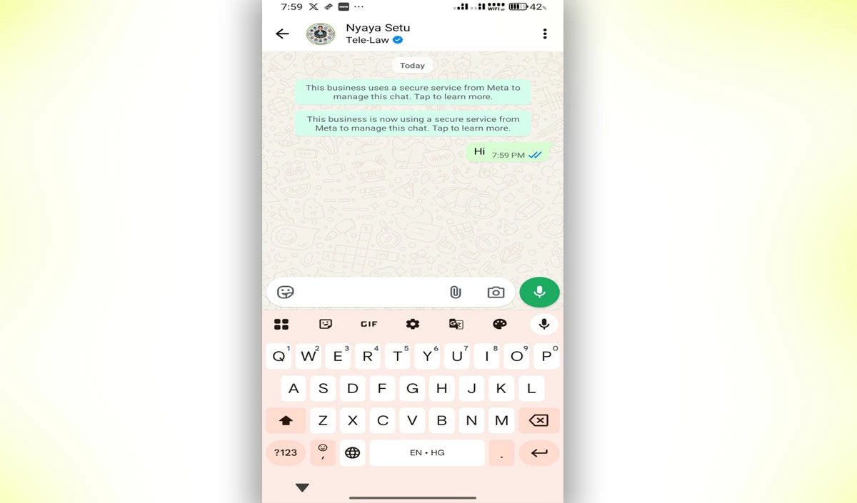 WhatsApp पर मिलेगा फ्री कानूनी सलाह! बस “Hi” भेजते ही शुरू होगी Nyaya Setu सेवा WhatsApp पर मिलेगा फ्री कानूनी सलाह! बस “Hi” भेजते ही शुरू होगी Nyaya Setu सेवा