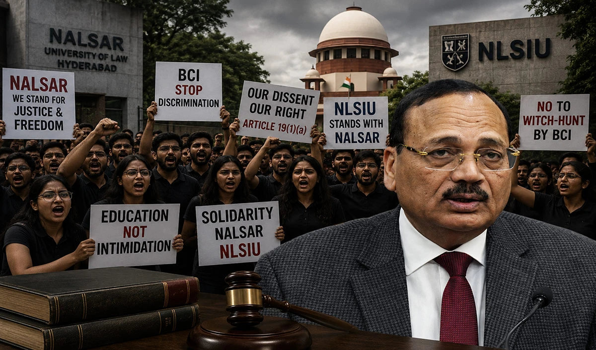 CJI Surya Kant के प्रति बढ़ रही नाराजगी! NALSAR के बाद NLSIU Bengaluru के छात्रों ने भी जताया विरोध, BCI President Manan Kumar Mishra पर भी उठे सवाल CJI Surya Kant के प्रति बढ़ रही नाराजगी! NALSAR के बाद NLSIU Bengaluru के छात्रों ने भी जताया विरोध, BCI President Manan Kumar Mishra पर भी उठे सवाल