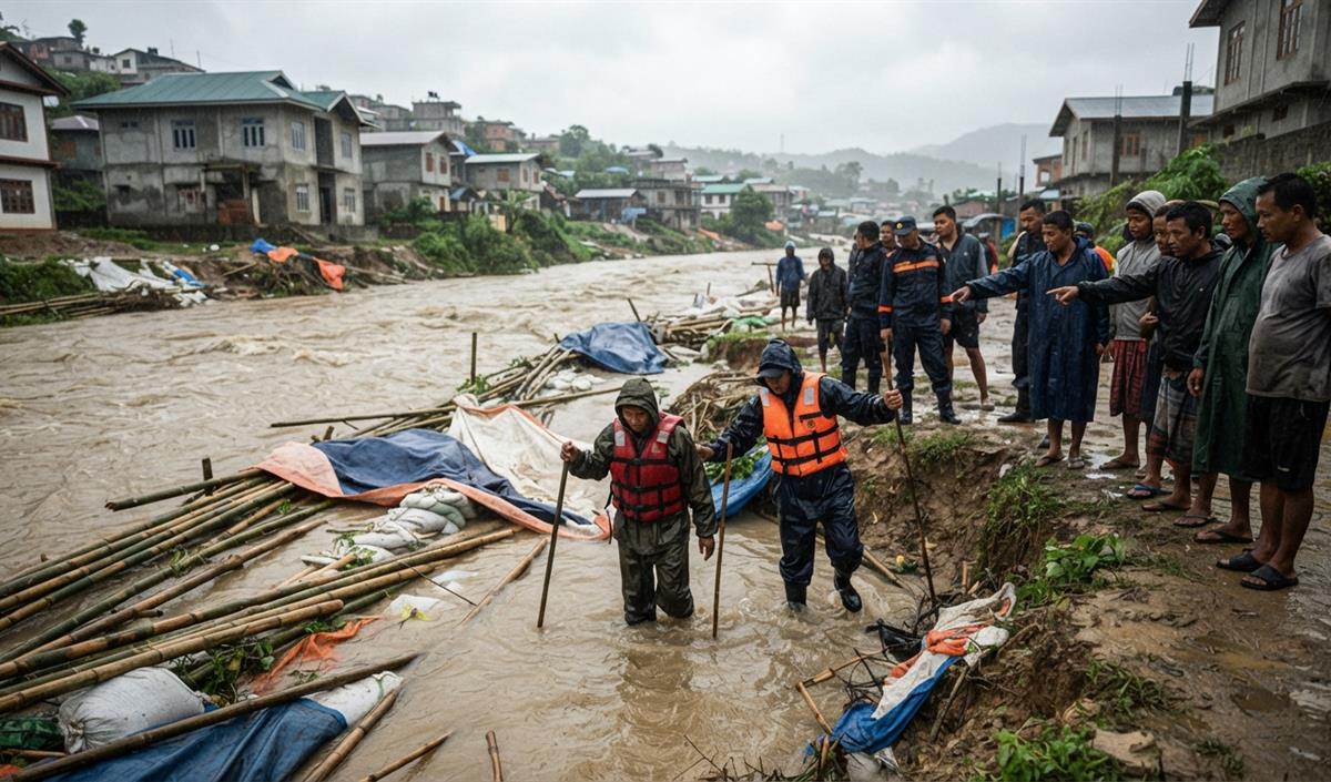 Manipur के Churachandpur में भारी बारिश से अचानक आई बाढ़, एक व्यक्ति लापता Manipur के Churachandpur में भारी बारिश से अचानक आई बाढ़, एक व्यक्ति लापता