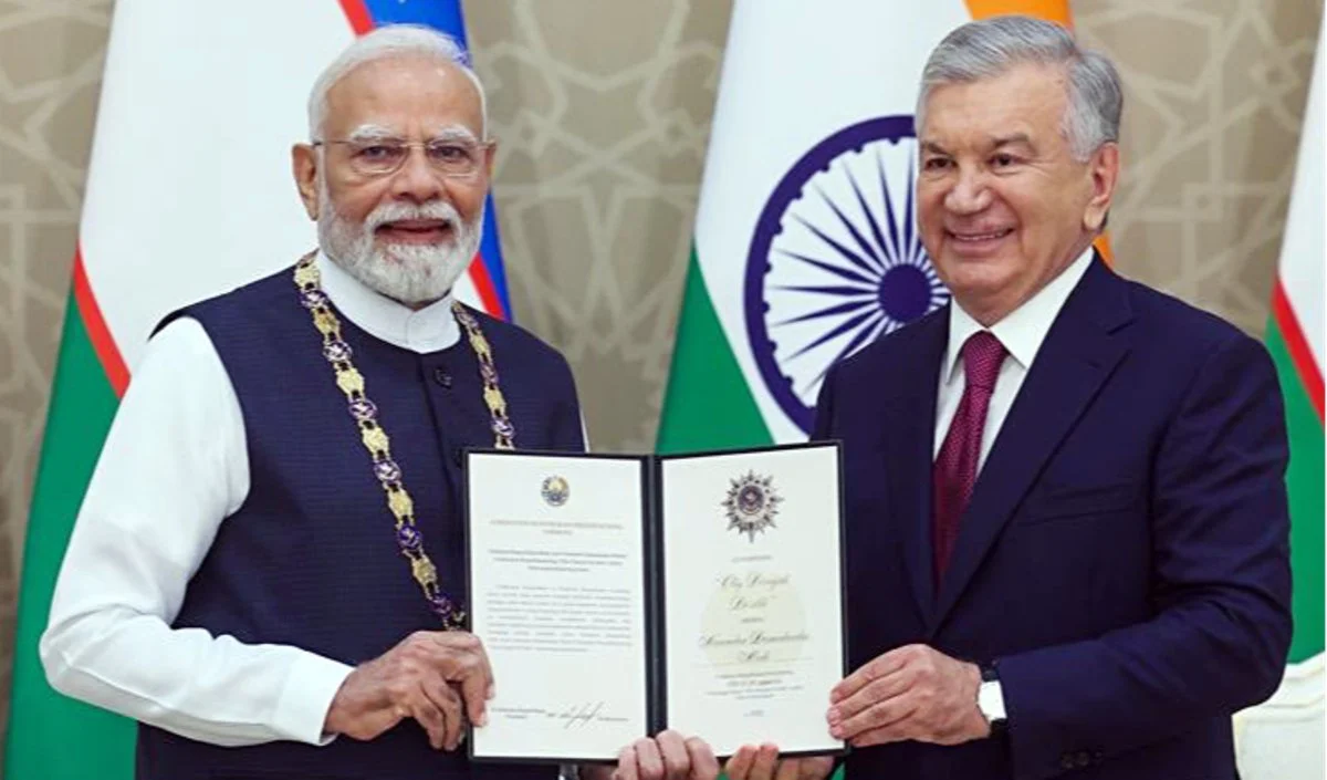 Uzbekistan के सर्वोच्च सम्मान से नवाजे गए PM Modi, कहा- यह 1.4 अरब भारतीयों का सम्मान है Uzbekistan के सर्वोच्च सम्मान से नवाजे गए PM Modi, कहा- यह 1.4 अरब भारतीयों का सम्मान है