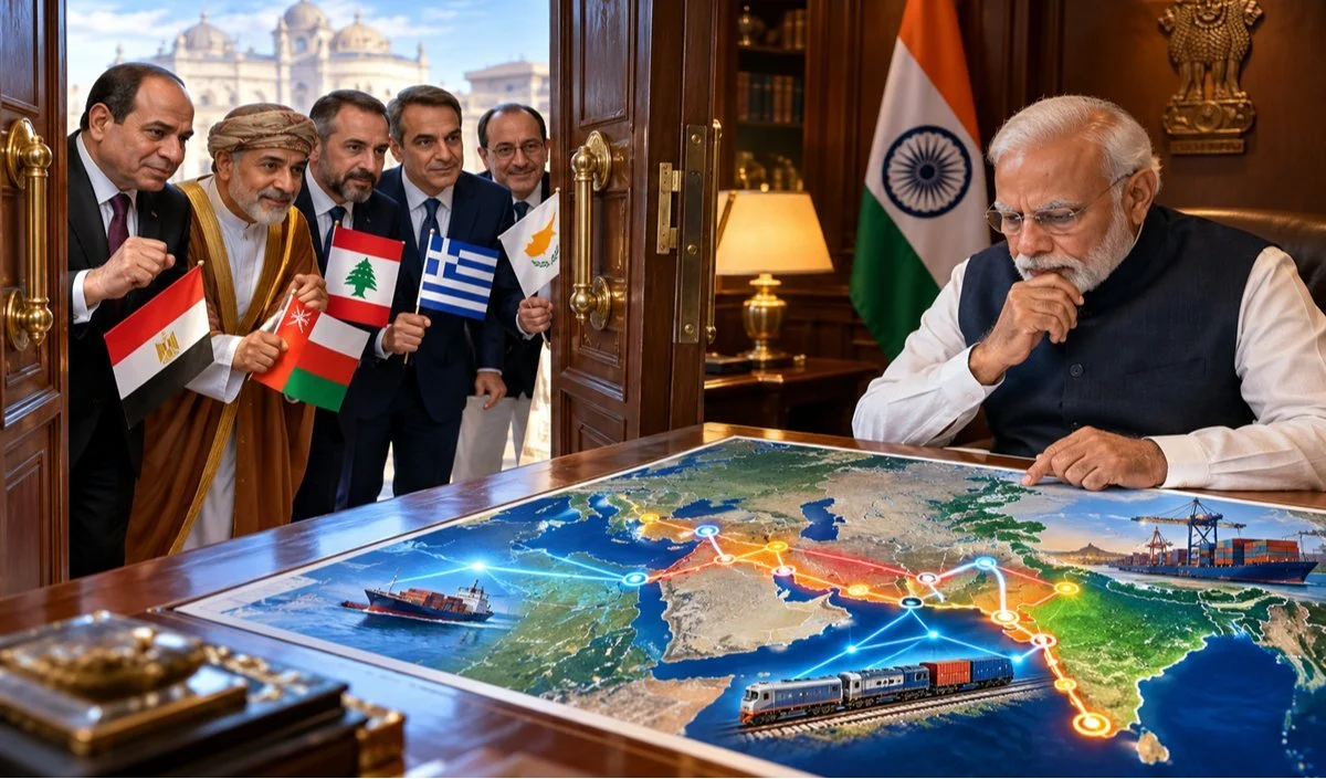 IMEC से जुड़ने को आतुर हैं Egypt, Oman, Lebanon, Greece, Cyprus, Modi का Strategic Corridor दुनियाभर में छा गया IMEC से जुड़ने को आतुर हैं Egypt, Oman, Lebanon, Greece, Cyprus, Modi का Strategic Corridor दुनियाभर में छा गया