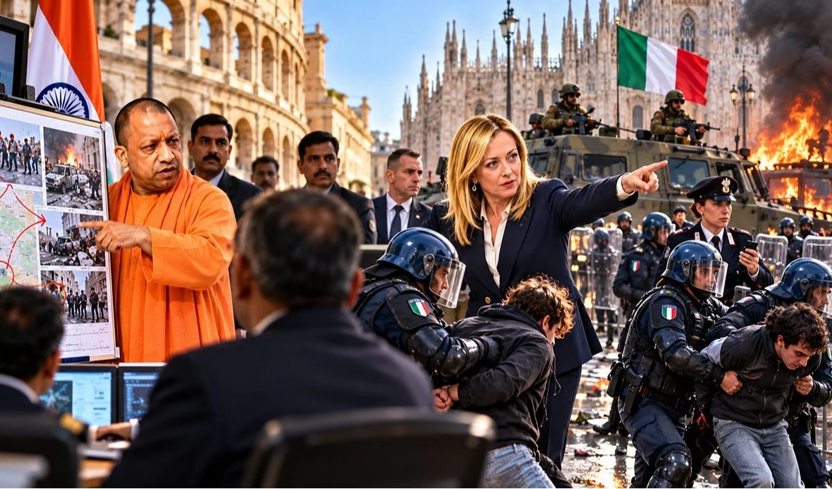 Yogi Model ने Italy में मचाई धूम, दंगाइयों-उपद्रवियों से UP Style में निबटेंगी PM Giorgia Meloni Yogi Model ने Italy में मचाई धूम, दंगाइयों-उपद्रवियों से UP Style में निबटेंगी PM Giorgia Meloni